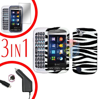 For Pantech Laser P9050 Screen +Car Charger +Hard Case Zebra 3-in-1