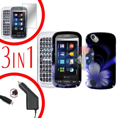 For Pantech Laser P9050 Screen +Car Charger +Hard Case B-Flower 3-in-1
