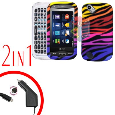 For Pantech Laser P9050 Car Charger +Hard Case C-Zebra 2-in-1