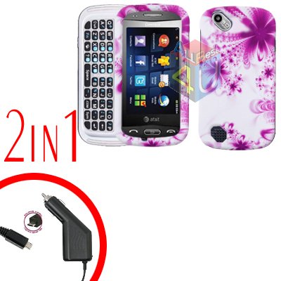 For Pantech Laser P9050 Car Charger +Hard Case H-Flower 2-in-1