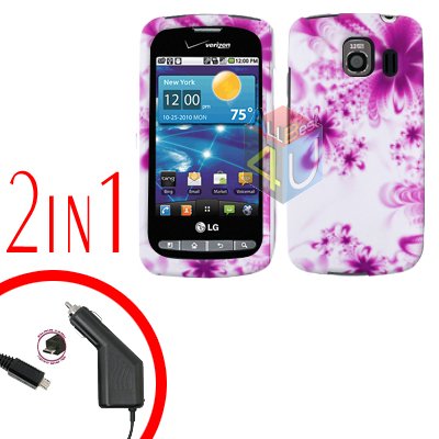 For LG Vortex VS660 Car Charger +Cover Hard Case H-Flower 2-in-1