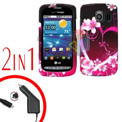 For LG Vortex VS660 Car Charger +Cover Hard Case Love 2-in-1