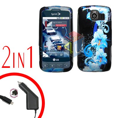 For LG Optimus-S / LS670 Car Charger +Cover Hard Case Flower 2-in-1