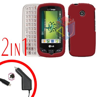 For LG Cosmos Touch VN270 Car Charger +Cover Hard Case Rubberized Red 2-in-1