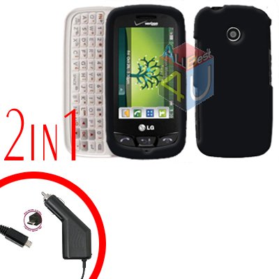 For LG Cosmos Touch VN270 Car Charger +Cover Hard Case Rubberized Black 2-in-1