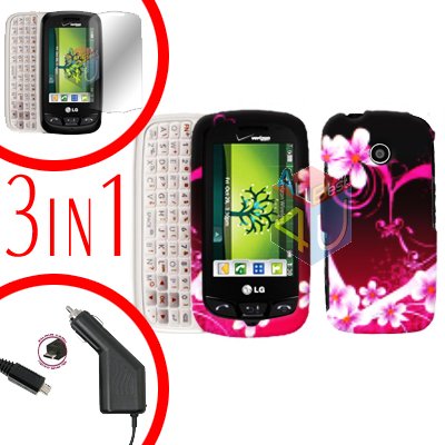 For LG Cosmos Touch VN270 Screen +Car Charger +Hard Case Love 3-in-1