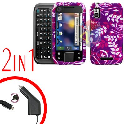 For Motorola Flipside MB508 Car Charger +Hard Case P-Flower 2-in-1