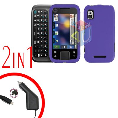For Motorola Flipside MB508 Car Charger +Hard Case Purple 2-in-1