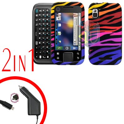 For Motorola Flipside MB508 Car Charger +Hard Case C-Zebra 2-in-1