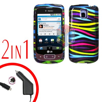 For LG Optimus One P500 Car Charger +Cover Hard Case Rainbow 2-in-1