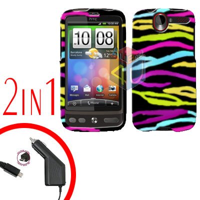 For HTC Desire Car Charger +Cover Hard Case Rainbow 2-in-1