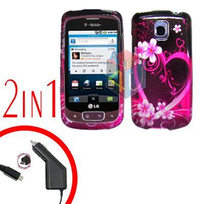 For LG Optimus-T / P509 Car Charger +Cover Hard Case Love 2-in-1