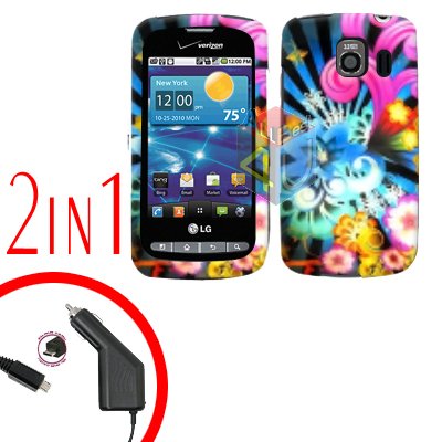 For LG Vortex VS660 Car Charger +Cover Hard Case A-Flower 2-in-1