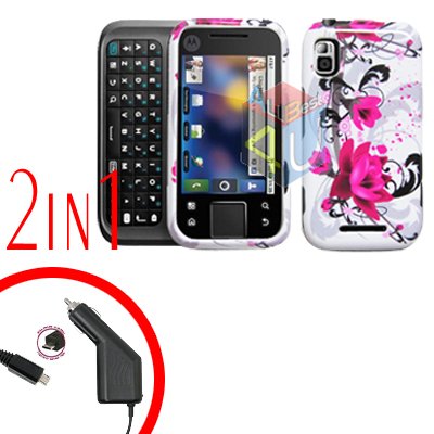 For Motorola Flipside MB508 Car Charger +Hard Case W-Flower 2-in-1