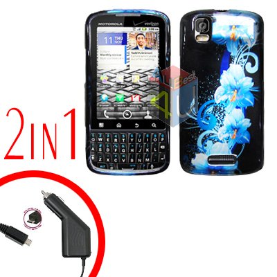 For Motorola Droid Pro A957 Car Charger +Hard Case Flower 2-in-1
