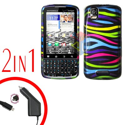 For Motorola Droid Pro A957 Car Charger +Hard Case Rainbow 2-in-1