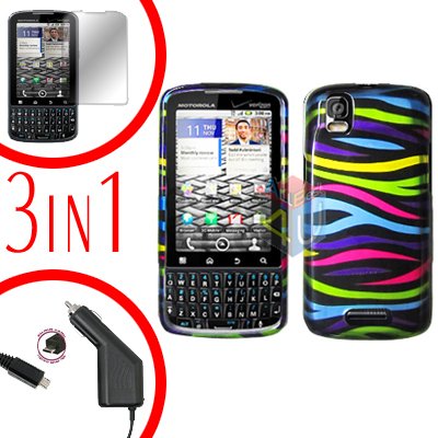 For Motorola Droid Pro A957 Screen +Car Charger +Hard Case Rainobw 3-in-1