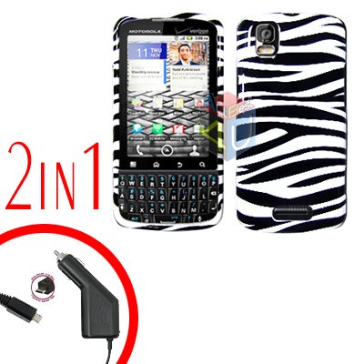 For Motorola Droid Pro A957 Car Charger +Hard Case Zebra 2-in-1