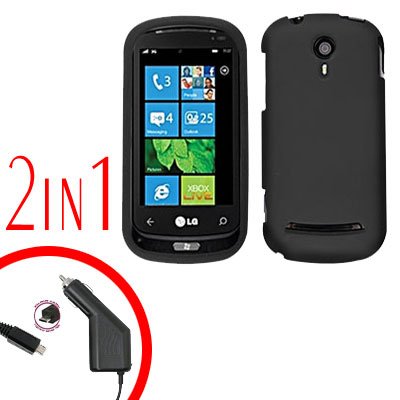 For LG Quantum C900 Car Charger +Cover Hard Case Rubberized Black 2-in-1