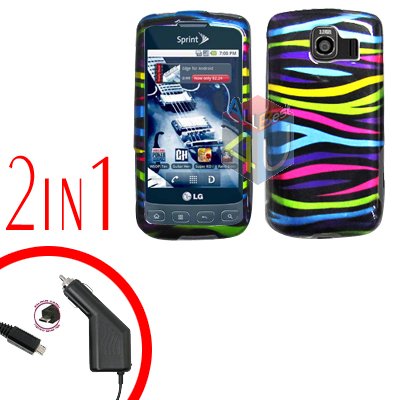 For LG Optimus U US670 Car Charger +Cover Hard Case Rainbow 2-in-1