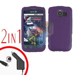 For LG Optimus U US670 Car Charger +Cover Hard Case Rubberized Purple 2-in-1