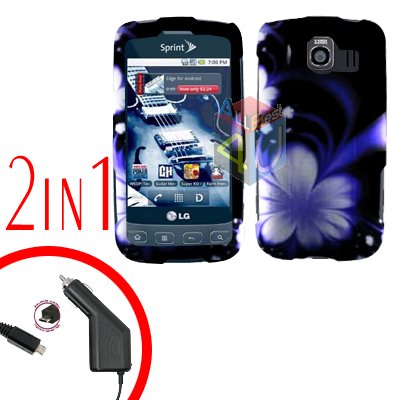 For LG Optimus U US670 Car Charger +Cover Hard Case B-Flower 2-in-1