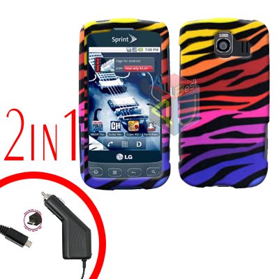 For LG Optimus U US670 Car Charger +Cover Hard Case C-Zebra 2-in-1