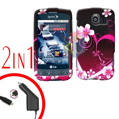 For LG Optimus U US670 Car Charger +Cover Hard Case Love 2-in-1