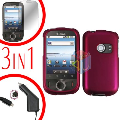 For Huawei Ideos U8150 Screen +Car Charger +Hard Case Rubberized Green 3-in-1