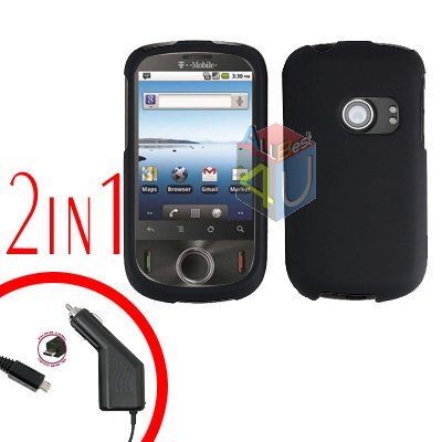 For Huawei Ideos U8150 Car Charger + Cover Hard Case Rubberized Black 2-in-1
