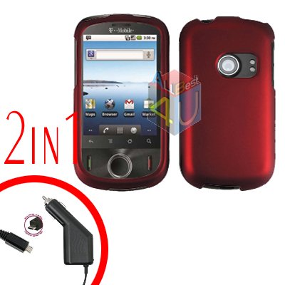 For Huawei Ideos U8150 Car Charger + Cover Hard Case Rubberized Red 2-in-1