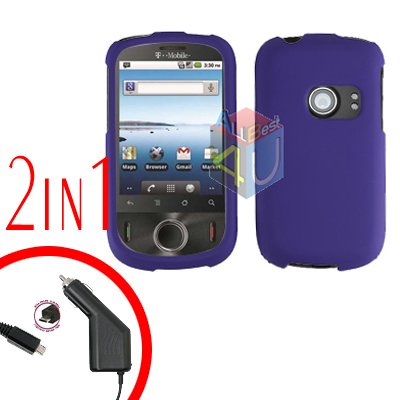 For Huawei Ideos U8150 Car Charger + Cover Hard Case Rubberized Purple 2-in-1
