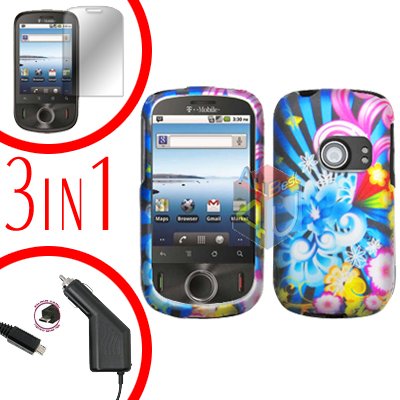 For Huawei Ideos U8150 Screen +Car Charger +Hard Case A-Flower 3-in-1