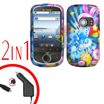 For Huawei Ideos U8150 Car Charger + Cover Hard Case A-Flower 2-in-1