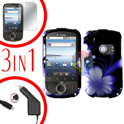 For Huawei Ideos U8150 Screen +Car Charger +Hard Case B-Flower 3-in-1