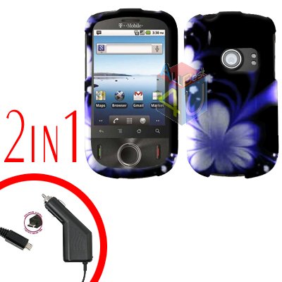 For Huawei Ideos U8150 Car Charger + Cover Hard Case B-Flower 2-in-1
