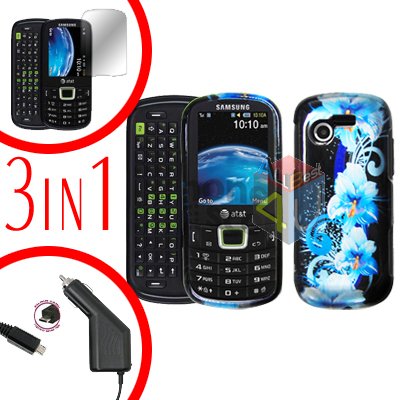 For Samsung Evergreen A667 Screen +Car Charger + Hard Case Flower 3-in-1