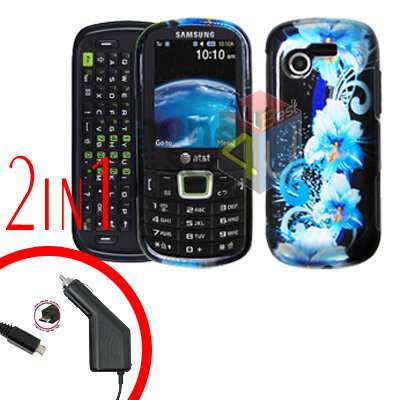For Samsung Evergreen A667 Car Charger +Cover Hard Case Flower 2-in-1