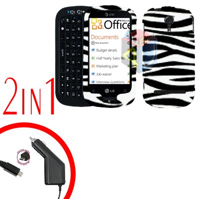 For LG Quantum C900 Car Charger +Cover Hard Case Zebra 2-in-1