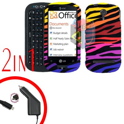 For LG Quantum C900 Car Charger +Cover Hard Case C-Zebra 2-in-1