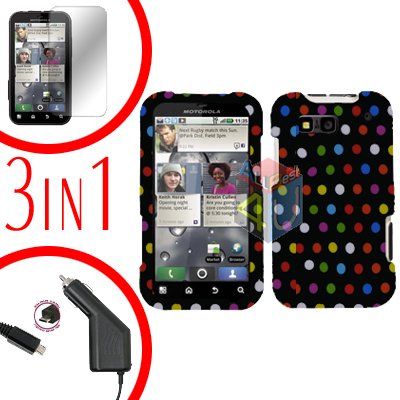 For Motorola Defy MB525 Screen +Car Charger +Cover Hard Case R-Dot 3-in-1