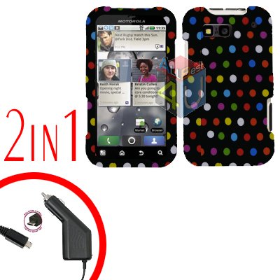 For Motorola Defy MB525 Car Charger + Cover Hard Case R-Dot 2-in-1