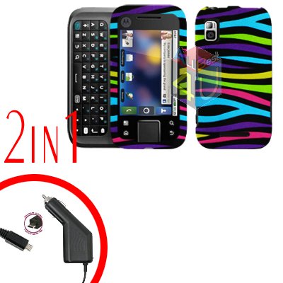 For Motorola Flipside MB508 Car Charger +Hard Case Rainbow 2-in-1