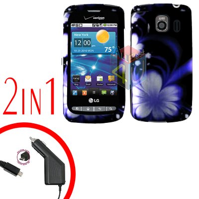 For LG Vortex VS660 Car Charger +Cover Hard Case B-Flower 2-in-1