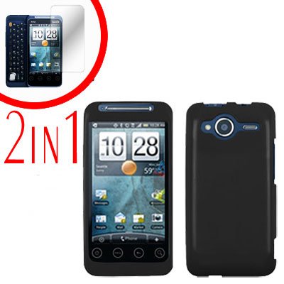 For HTC Evo Shift 4G Screen Protector + Cover Hard Case Rubberized Black 2-in-1