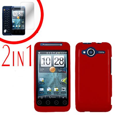 For HTC Evo Shift 4G Screen Protector + Cover Hard Case Rubberized Red 2-in-1