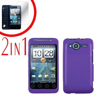 For HTC Evo Shift 4G Screen Protector + Cover Hard Case Rubberized Purple 2-in-1