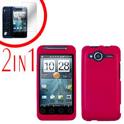 For HTC Evo Shift 4G Screen Protector + Cover Hard Case Rubberized Rose Pink 2-in-1