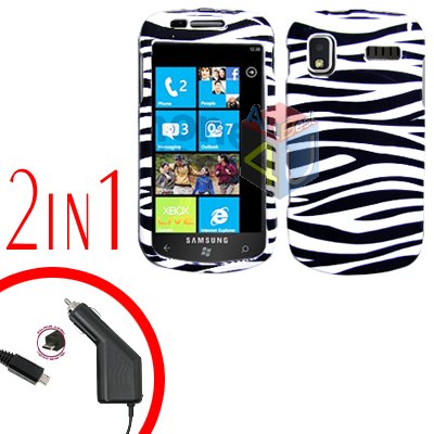 For Samsung Focus i917 Car Charger +Cover Hard Case Zebra 2-in-1