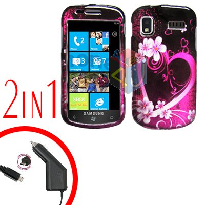 For Samsung Focus i917 Car Charger +Cover Hard Case Love 2-in-1